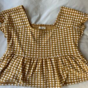 Madewell Mustard & White Gingham Square Neck Knit Top